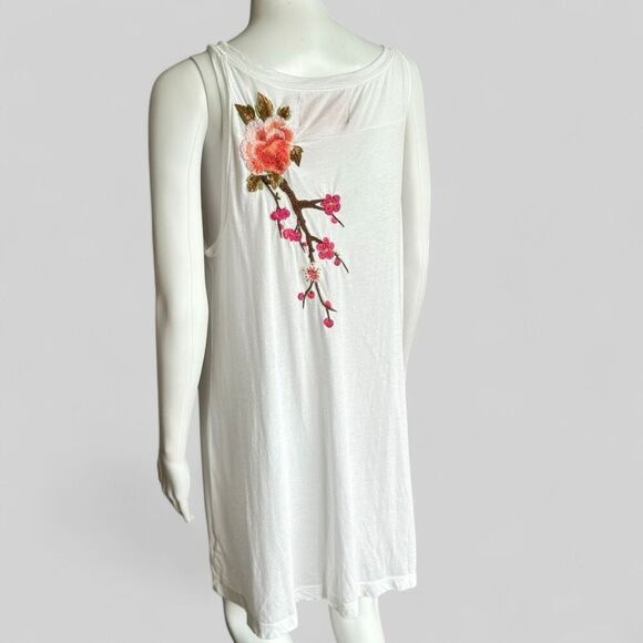 Johnny Was JWLA Floral Embroidered White Mini Tank Dress Top L - Picture 3 of 6
